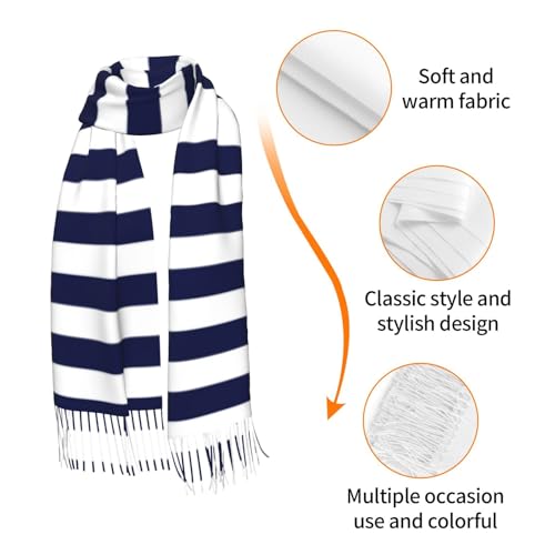 Shawl Wraps for Women - Navy Blue And White Stripes Oversized Fall Winter Blanket Fashion Scarf for Womens3