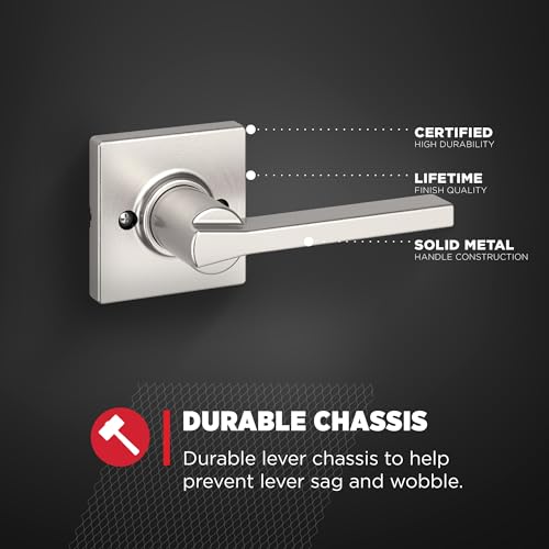 Image of Kwikset Casey Dummy Door Handle, Single Sided Lever for Closets, French Double Doors, and Pantry, Satin Nickel Non-Turning Reversible Interior Push /Pull Lever, with Microban Protection (Pack of 12)