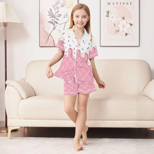 ALAZA 3d Ice Cream Lovely Stylish Satin Pajamas Set Short Sleeve Button Down Sleepwear Summer Pjs 2 Piece3