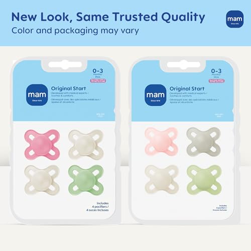 Image of MAM Original Start Baby Pacifiers 0-3 Mths Skin Soft Silicone, 4 Pack | Developed With Medical Experts Especially For Smaller Newborn Mouths, Easy To Clean, BPA-Free, Made In Europe