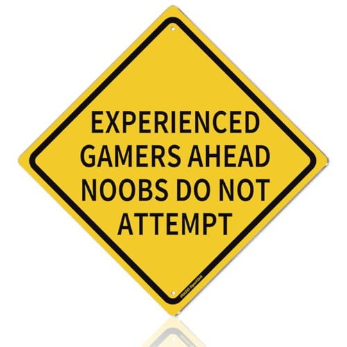 MOLESS Funny Gaming Decor - 12 × 8'' Aesthetic Metal Signs for Gamer Room with 'EXPERIENCED GAMERS AHEAD' Fortnite Poster Decor for Home Boy Room Deocr Man Cave Basement, Indoor/Outdoor Use