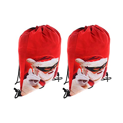 ABOOFAN 2 Pcs Saco de Doces Com CordÃ£o de Natal Com ImpressÃ£o de PoliÃ©ster Mochila Com CordÃ£o pa