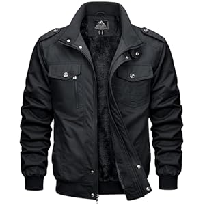 MAGCOMSEN Herren Winterjacke US Militär Jacke Dick Baumwolljacke Atmungsaktiv Windjacke Herren Fleece Übergangsjacke Outdoor Jacke mit Innentasche Schwarz L