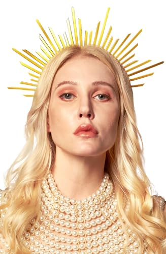 LXONTSG Sol coroa de bandana, coroa de cabeça mulher halo, toque de deusa dourada, deusa tocado Halloween, decorações de festa