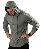ZITY Men's Hoodie Gym Muscle Hooded Shirt Long Sleeve Gym to Street T Shirts Sport Tops Athletic Sweatshirt Running M-3XL Grey