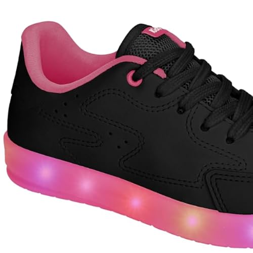 Tênis Infantil Kidy Hype Com Led Preto E Pink Escolar Escola Colegial Colégio Original Menina Femini