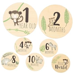 Abaodam 7 Piezas Señal De Anuncio De Madera De Mensuales Del Bebé Lugar Bebé Pegatinas Bloques De Mensuales Del Bebé Mundo Vaya Signos De Del Bebé Placas Colorful