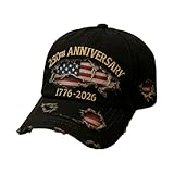 250th Anniversary USA Hat,Cowboy Hat Men Patriotic Theme Sexy Atmungsaktiv Accessories Vintage Fashion Baseball Cap Patriots Hat,1776-2026 Denim Independence Day Cap Black One Size