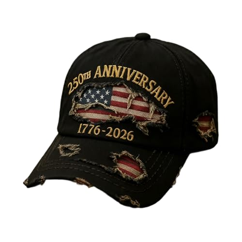 250th Anniversary USA Hat,Cowboy Hat Men Patriotic Theme Sexy Atmungsaktiv Accessories Vintage Fashion Baseball Cap Patriots Hat,1776-2026 Denim Independence Day Cap Black One Size