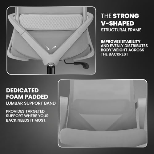 Image of Kepler Brooks Vibe Office Chair for Work | 3-Year Warranty | Ergonomic Office Chair, Study Chair for Home, Foam Padded Lumbar, Centre Tilt Lock Mechanism, Heavy Duty Nylon Base (Grey)