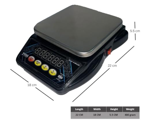 Image of 10Kg Counter Weight Machine Digital Food Scale With Stainless Steel Top, Rechargeable Betteries & USB Cable Included Perfect for Home Kitchen & Shops (Black)