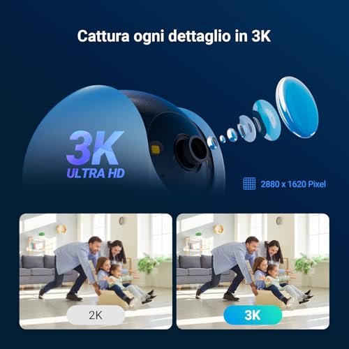 EZVIZ C6N G1 3K Telecamera Wi-Fi Interno, 5MP Videocamera Sorveglianza Interno Pan/Tilt/Zoom, Rilevamento di Persone, Visione Notturna a Colori con WDR, Chiamata Bidirezionale, WiFi 2.4Ghz