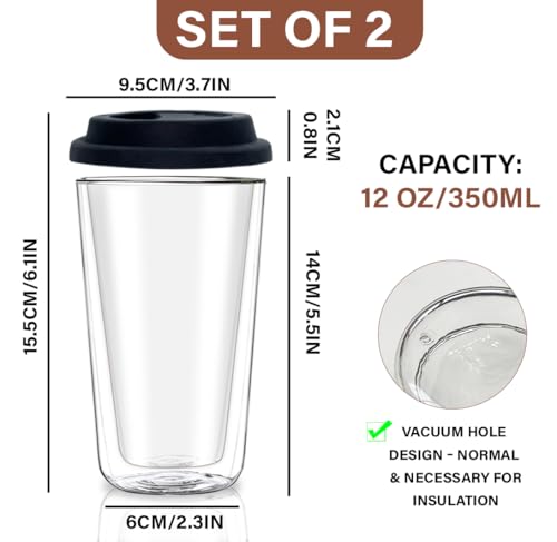 2pcs Iced Coffee Glass, Double Walled Glass Coffee Mugs, Coffee Cup with Lid, Insulated Heat Resistant, Reusable Clear Double Cup for Latte Cappuccino Espresso Tea for Travel Home by Lanpul - Used condition - Image 2