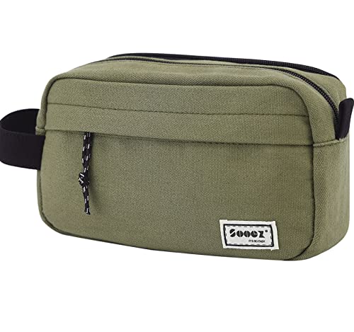 Image of Sooez Big Capacity Pencil Pen Case, Upgraded Canvas Pencil Pouch Large Pencil Bag Organizer, Separate Compartments Easy Grip Handle, Aesthetic Supply for School Teens Adults, Army Green