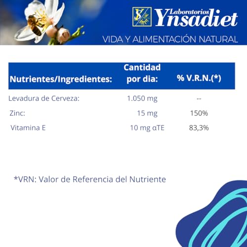 LEVA ZINC Complemento alimenticio de zinc, levadura de cerveza y vitamina E para ayudar a prevenir la caída del cabello también bueno para cabello piel y uñas Suplemento de vitaminas para fortalecer el pelo 225 cápsulas vegetales HIJAS DEL SOL vegano - imagen 7