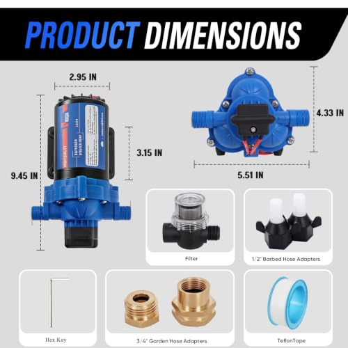 Image of 12V Sprayer Pump, 3.5GPM Chemical Resistant Diaphragm Pump | Corrosion-Resistant,60PSI Adj Pressure, Auto Shut-Off, Thermal Protection. for Agricultural Spraying, soft wash, RVs, boats