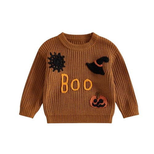 MoZiKQin - Baby Halloween Outfit - Cute Pumpkin Sweater with Ghost Embroidery Knit Sweatshirt for Infant Toddlers - Best Deal on Amazon