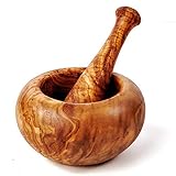 No apto para lavavajillas! Mortero y Émbolo Forma Redonda de Madera de Olivo - 18cm