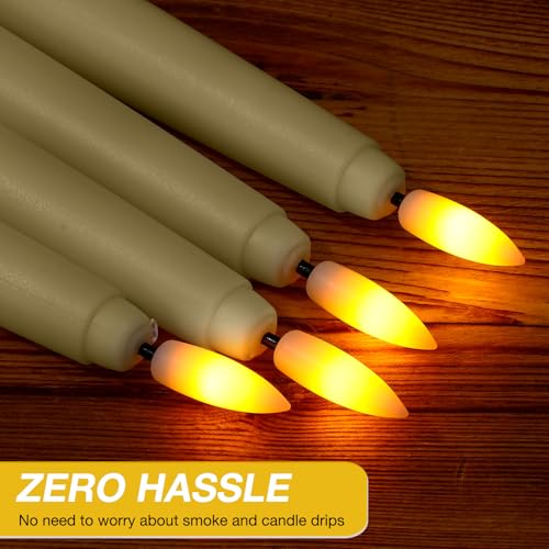 Image of Tuanse 20 Pcs Flickering Flameless Taper Candles Bulk LED Battery Operated Realistic Flame Effect with Remote & Timer Safe No Fire Wax Drip Candles for Wedding Church Home Decor (8.46 inch,Beige)