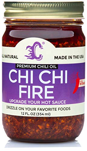 Chi Chi Fire - (Intensely Spicy) Hot Premium Chili Crisp Sauce with Olive Oil and Crunchy Garlic (Large 11.5 OZ) Vegan Friendly Made in USA
