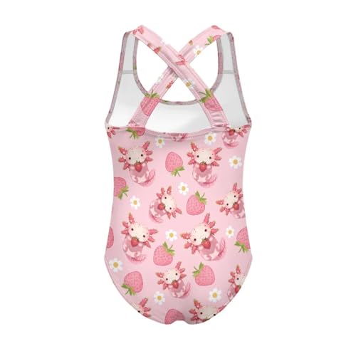 Image of Girls One Piece Swimsuit Axolotl Cross Back Straps Bathing Suit Lightweight Quick Dry Gymnastics Leotard