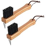 Singhoow 2 Pcs Shoe Sole Brush, Stiff Bristle Boot Brush with Spike, Wood Handle Cleat Cleaner Scrubber Mud Remover Rugged Cleaning Tool for Golf Football Soccer Outsole Muddy Boot Farm Outdoor Hiking