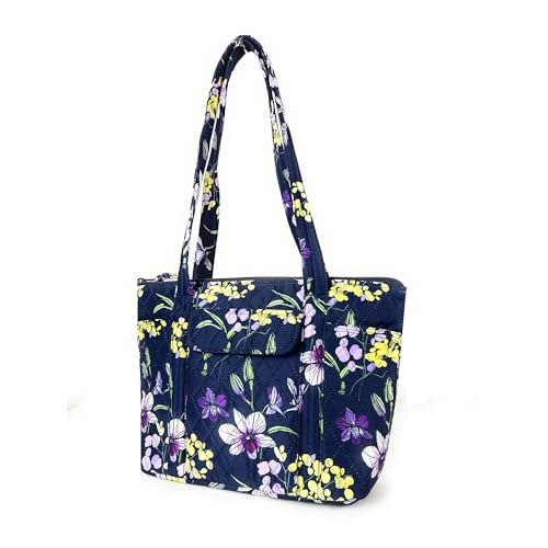Image of Quilted Small Tote Bag for Women, Lightweight Fabric Handbag with Multiple Pockets, Quilted Purse