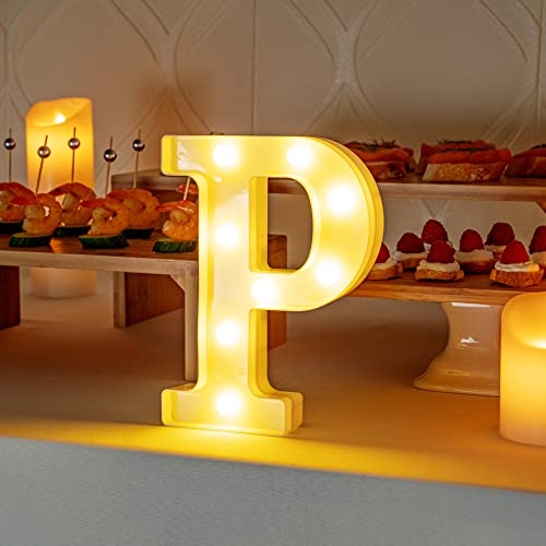 Image of Restaurantware-Illumify 5.8 x 1.2 x 8.7 Inch Light Up Letter, 1 Durable Marquee LED Light - Letter P, Touchproof, White Plastic Party Light, Keyhole Slot, For Parties, Weddings, Or Special Events
