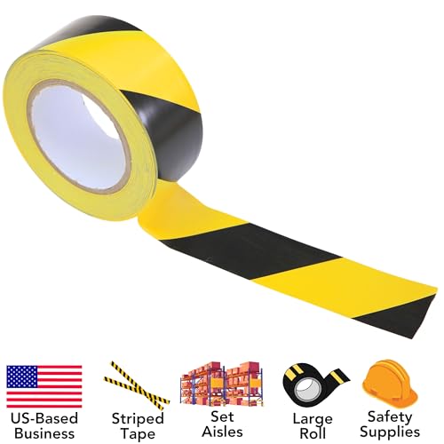 Harrier Hardware PVC Striped Safety Warning Tape, Black & Yellow, 2\" x 60 Yards