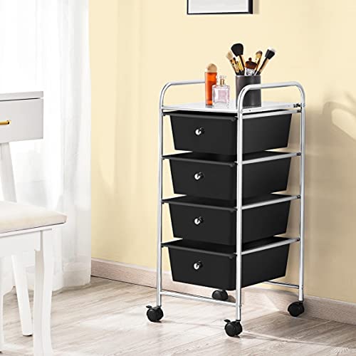 Yaheetech 4 Drawers Cart Rolling Plastic Storage Cart And Organizer Metal Frame Plastic Drawers Plastic Trolley Organizer On Wheels, Black #TOP2