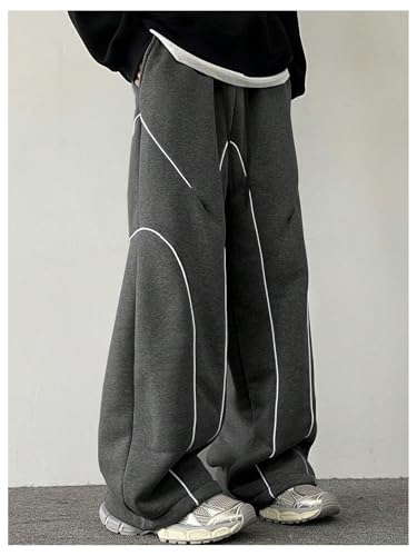 OYOANGLE Men's Contrast Side Cargo Pants Drawstring Elastic High Waist Long Pants Wide Leg Baggy Parachute Pants3