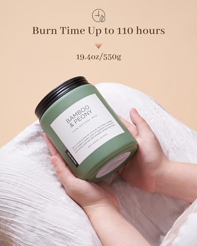 M&SENSE Bamboo Peony Spring Large Jar Candles for Home Scented 19.4 Ounces 110 Hour Long Lasting Burn, Natural Organic Soy Wax Gifts for Women, Fresh Smelling Aromatherapy Candle for Stress Relief - Image 5