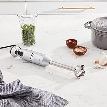 Cuisinart Smart Stick Two-Speed Corded Hand Blender, Powerful Immersion Blender with 300-Watt Motor Blends Shakes, Smoothies, Puree, Baby Food, Soups & Sauces, CSB-175SVP1, Silver | 300W motor, two speeds, corded design