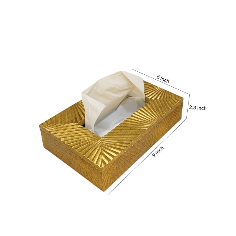 Image of Art Street Lustrous Gold Tissue Box Holder with Cover, Rectangle Facial Tissue Paper Box Holder Decorative Organizer, Napkin Dispenser Box for Bathroom, Home, Office & Restaurant (Size: 9x6x2.3 Inch)