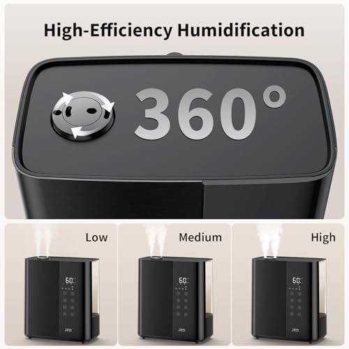 Image of JRD Warm & Cool Mist Humidifiers for Bedroom 5L, Quiet Ultrasonic Air Humidifier Fast Symptom Relief, 50H Runtime, Oil Diffuser, 12H Timer, 7 Color Light for Large Room, Office, Baby, Plants-Black