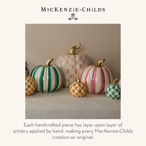 Image of MACKENZIE-CHILDS Pumpkin, Resin Halloween and Fall Decor, Small, Green-and-White Emerald Check