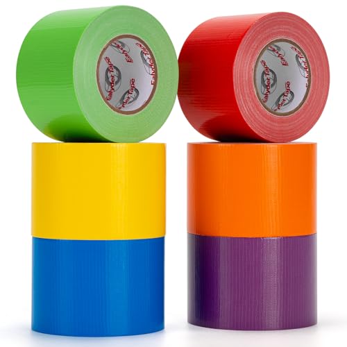 Ealyder Tape Rainbow Colored Duct Tape 15 Yards x 2 Inch Heavy Duty 6 Rolls Color Coding Waterproof Strong Adhesive Tape for Packaging DIY Crafts Home & Office Use No Residue Tear by Hand
