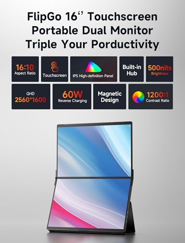 Image of JSAUX FlipGo Touchscreen 16 inch 2.5K Dual Screen Portable Monitor & VESA Adapter