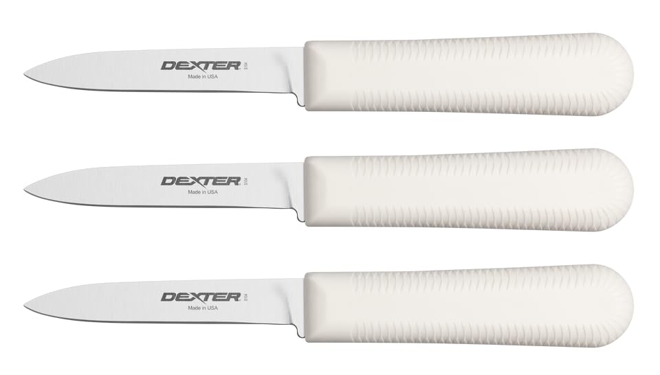 Dexter-Russell S104-3RYG, Sani-Safe® Paring Knife Set, 3-Pack of 3" Parers with White Handles, High-Control Prep Knives for Fruits & Vegetables, Lightweight Precision Blades for Professional Kitchens