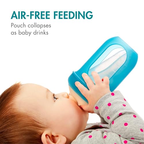Image of Boon Nursh Bottles - Silicone Baby Bottles Help Ease Colic Symptoms - Formula and Breast Milk Only Touch Food-Grade Silicone - Slow Flow - Blue - 4 Ounce
