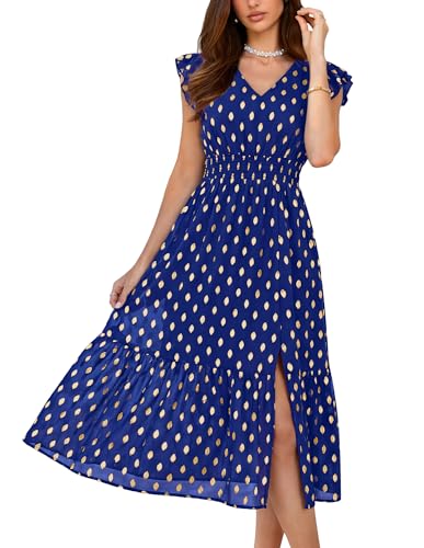 Image of GRACE KARIN 2026 Womens Summer Dresses V Neck Ruffle Sleeve Floral Boho Beach Dress A-Line Swing Midi Wedding Guest Sundress