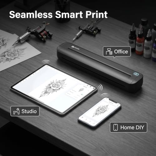 Image of Wireless Thermal Printer Supports A4 Transfer Paper & 8.5 x 11 Inch Thermal Paper, Includes 10 Sheets Thermal Papers & 3 Sheets Transfer Papers, Supports Phone & PC,(Black