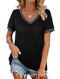 Geifa Womens T Shirts Short Sleeve V Neck Summer Tops Soft Tshirts Black S