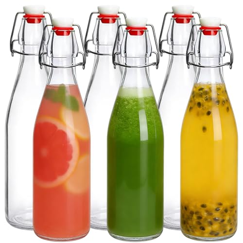 Glasflaschen 500ml mit Bügelverschluss zum Befüllen 6 Stück Abfüllflaschen Glas Saftflaschen zum Einkochen bis zu 120 C Bügelflaschen für Saft Bier Likör Öl Essig Likörflaschen für Eierlikör