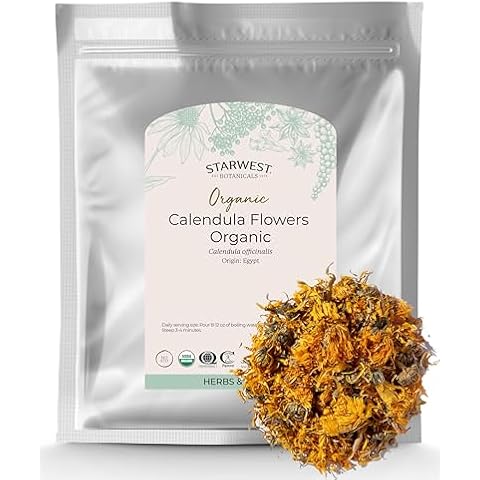 Starwest Botanicals Organic Calendula Flowers Whole, 1 Pound Bulk Resealable Bag Herbal Tea (Calendula Officinalis) Cover