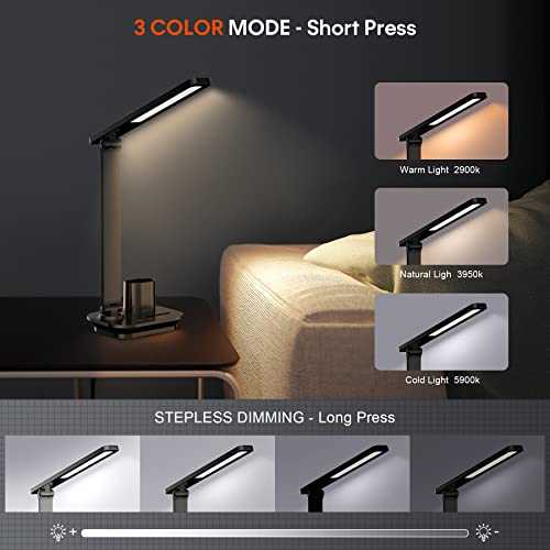Xubialo Desk Lamp For Home Office, Led Desk Lamp With Usb Charging Port, Touch Control Small Desk Lamp With Pen/Phone Holder, 3 Color Modes Foldable Study Reading Lamp With 10 Min Timer #TOP6