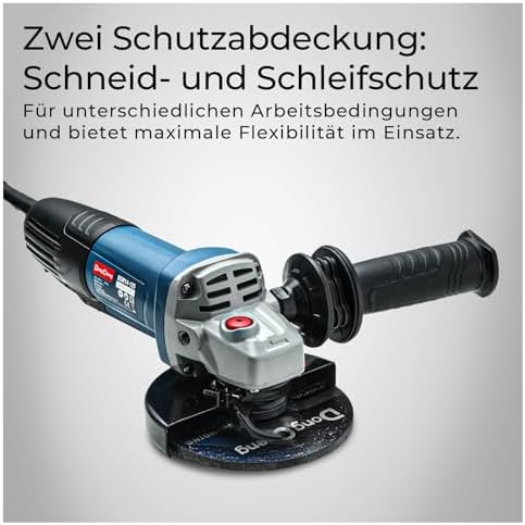 Bild 3 - DongCheng Winkelschleifer 800W, Scheiben-Ø: 125 mm, 11.800min-1, Handgriff mit Vibrationskontrolle, Schutzabdeckung, mit 2 Schleif-, 2 Fächer- und 2 Trennscheiben für Polieren, Schleifen und Schneiden