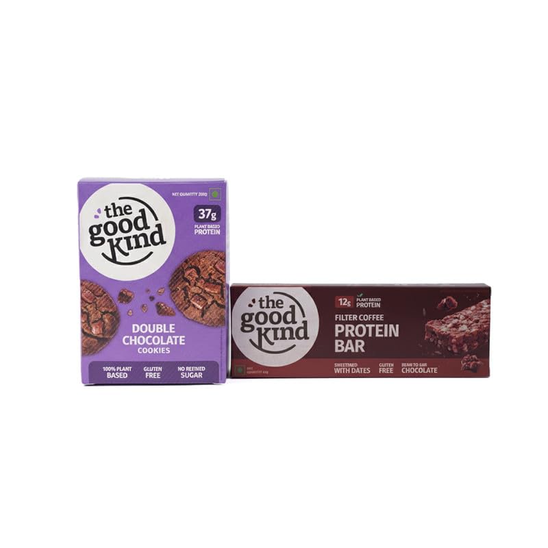 Image of The Good Kind Double Chocolate Cookies (1 Pack) & Filter Coffee Protein Bar (2 Pack), Plant Based Cookies & Bar, Perfect for Guilt free Snacking, Gluten Free, Palm Oil free & Vegan (Combo Pack of 3)