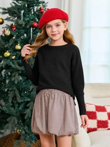 Image of Haloumoning Girls Fall Sweater Kids Ribbed Knit Split Pullover Tops 5-14Y