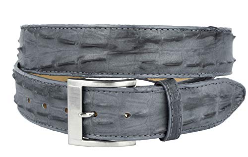 Mens Gray Cowboy Belt Crocodile Tail Print Leather Belt Silver Buckle